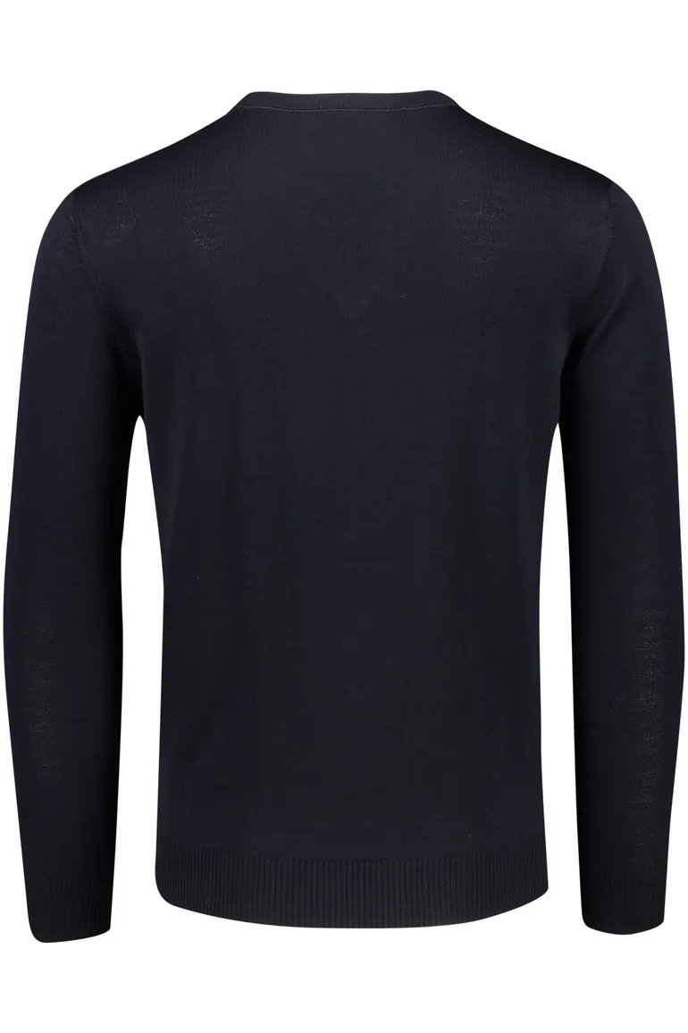 Maerz trui v-hals donkerblauw effen merinowol