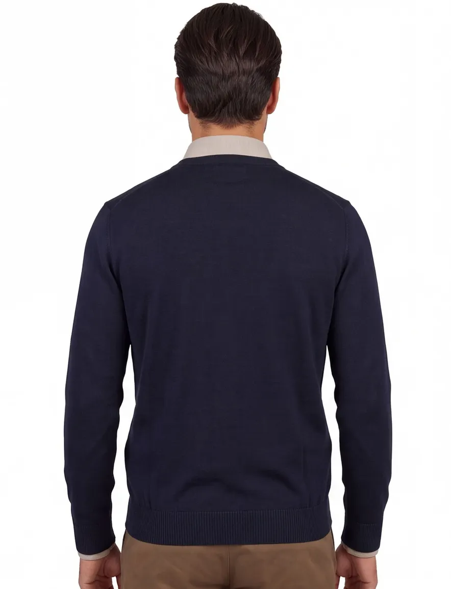 Maerz trui v-hals donkerblauw effen merinowol