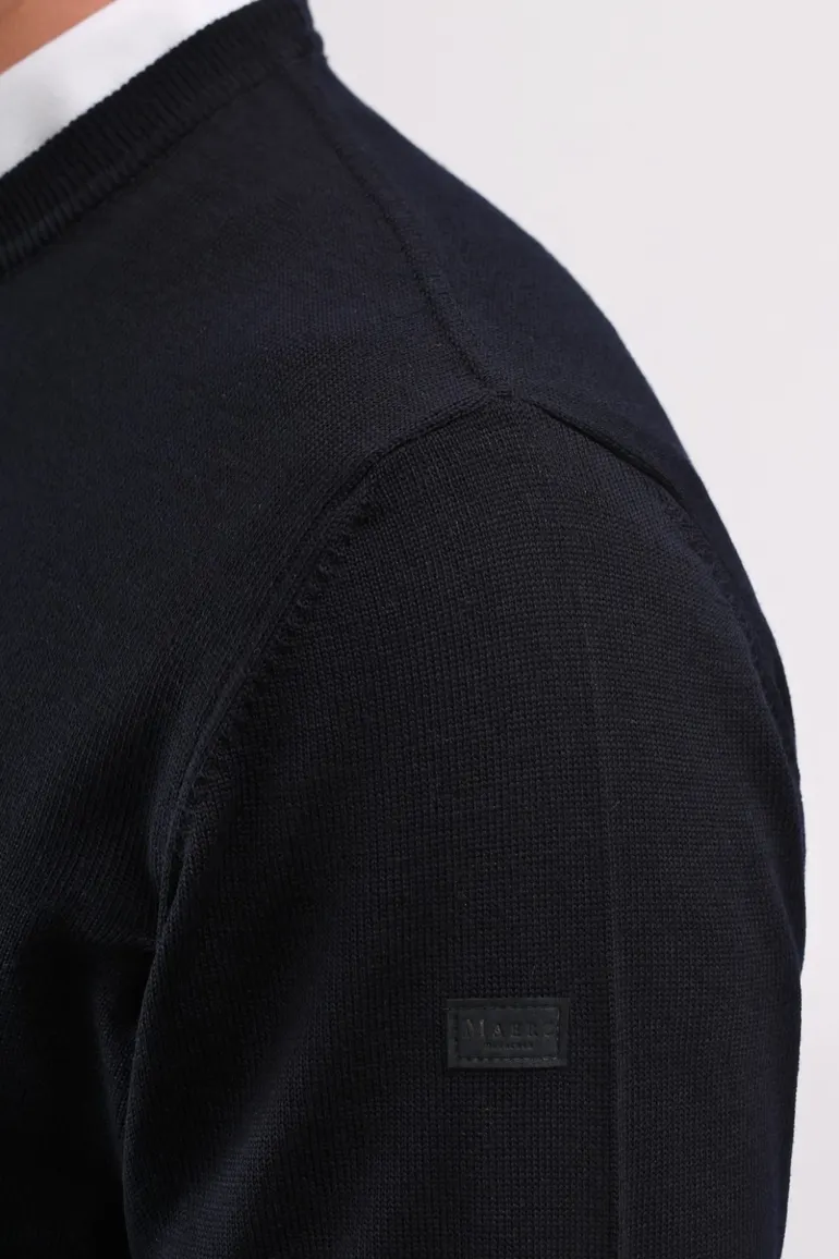 Maerz trui ronde hals donkerblauw merinowol