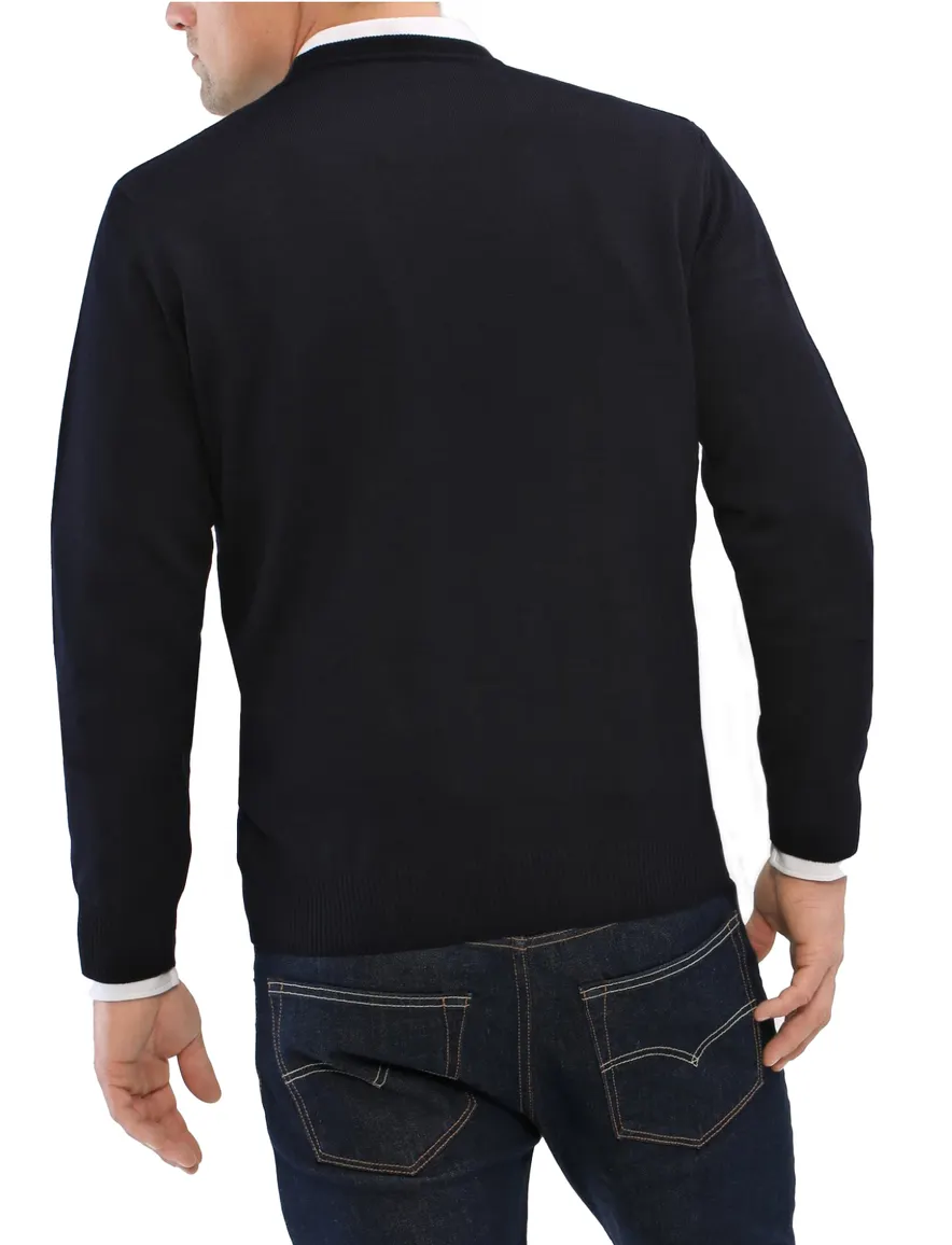 Maerz trui ronde hals donkerblauw merinowol