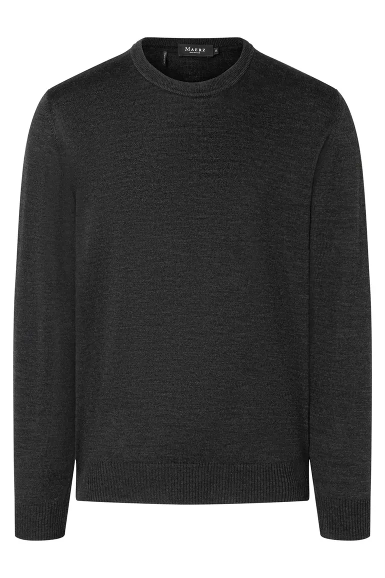 Maerz trui antraciet ronde hals merino