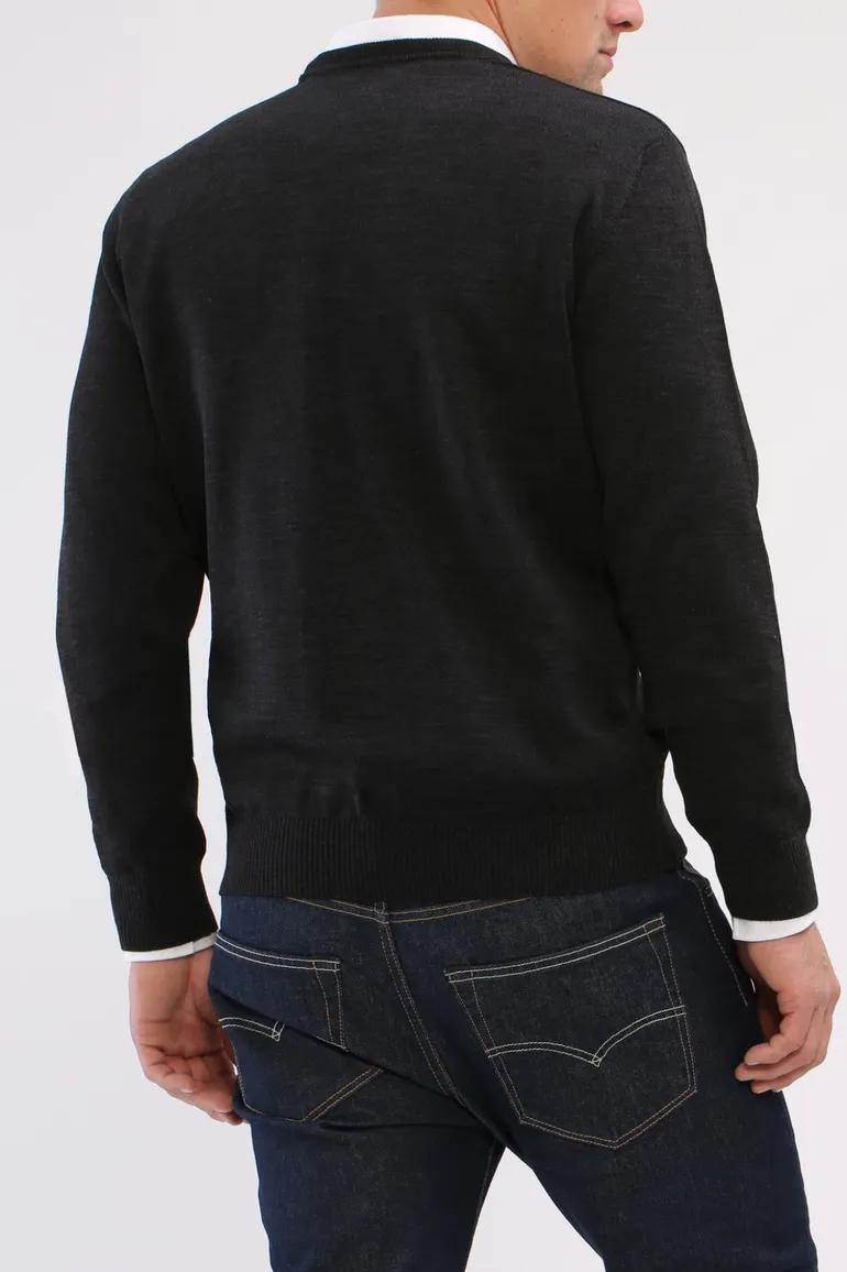 Maerz trui antraciet ronde hals merino