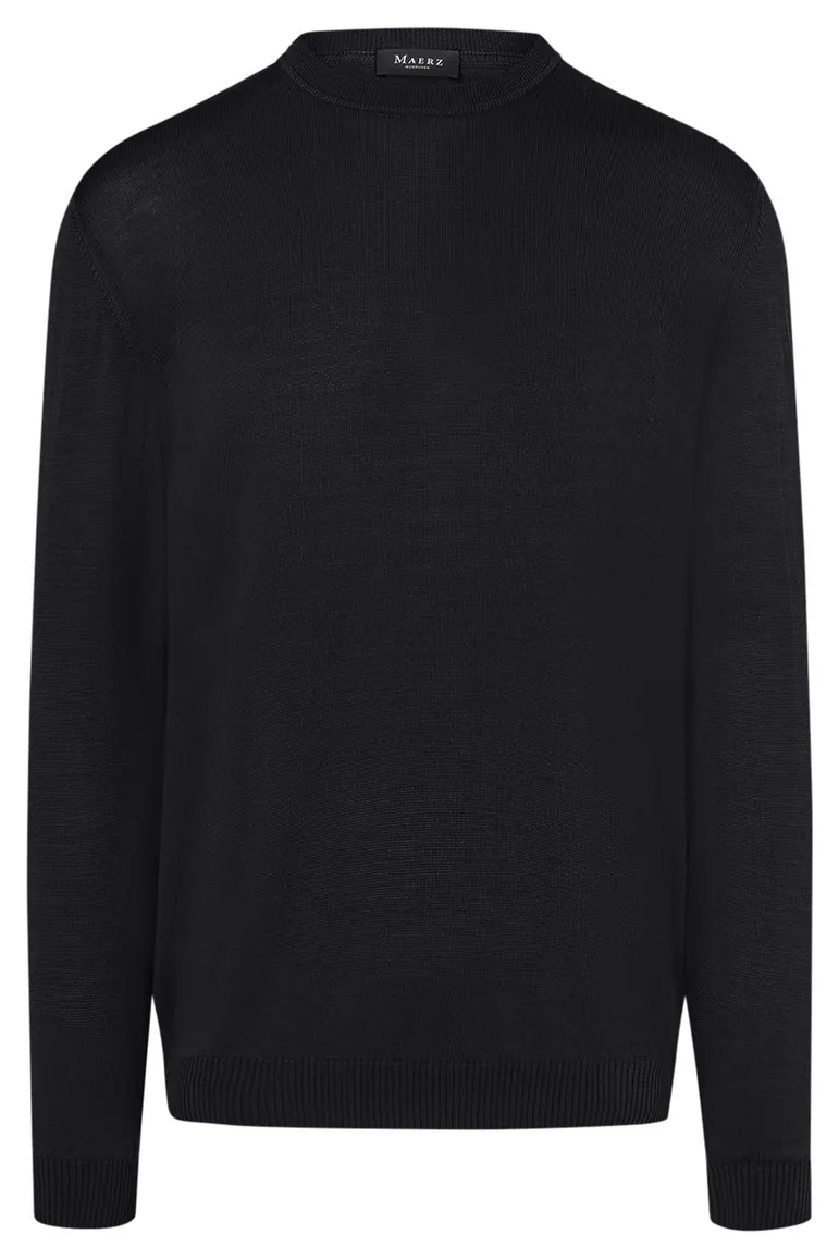 Maerz pullover ronde hals zwart merinowol