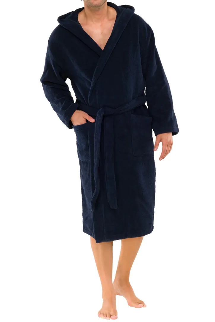 Schiesser Essentials badjas met capuchon donkerblauw