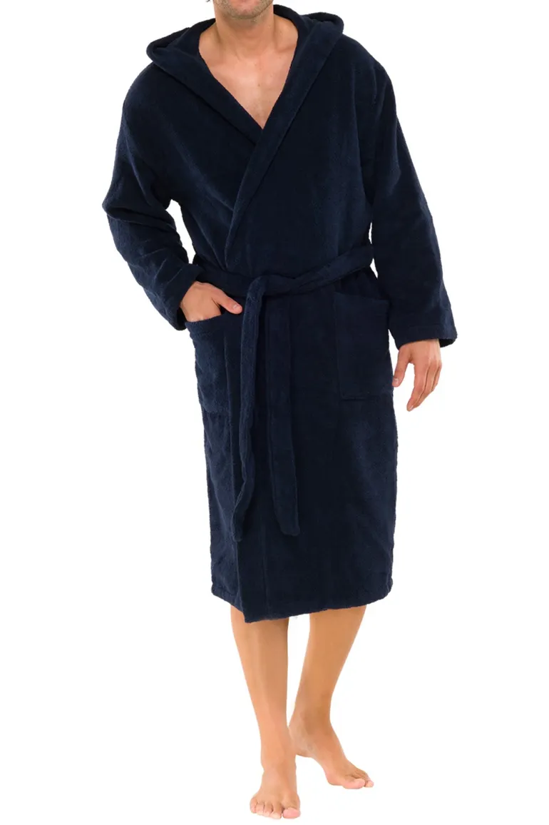 Schiesser Essentials badjas met capuchon donkerblauw