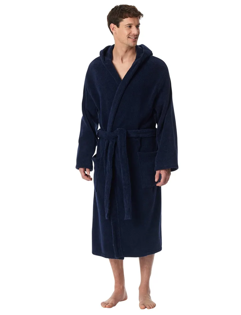 Schiesser Essentials badjas met capuchon donkerblauw
