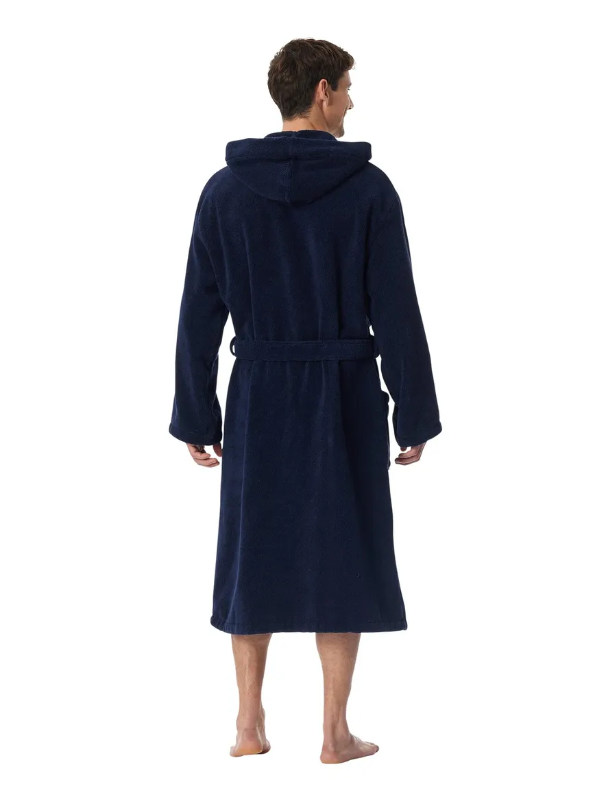 Schiesser Essentials badjas met capuchon donkerblauw