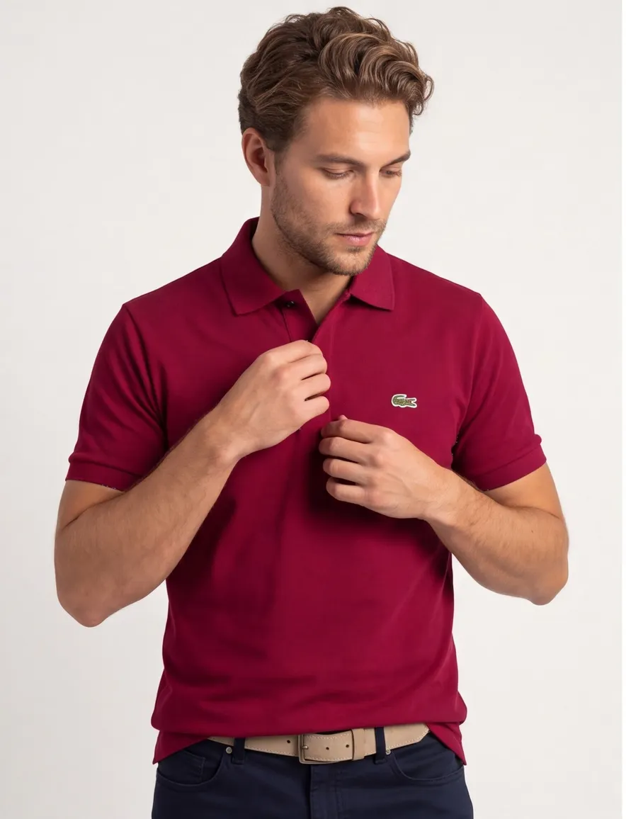 polo Lacoste rood effen katoen wijde fit