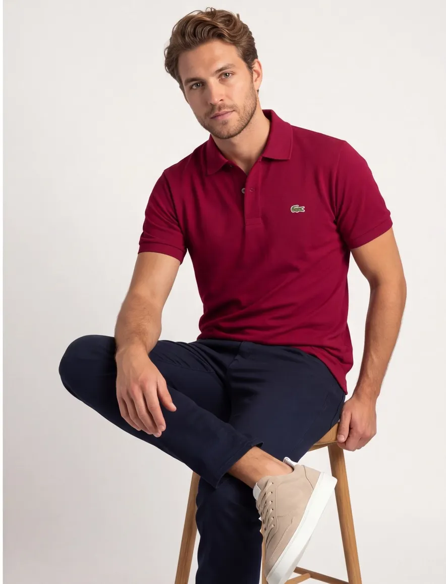 polo Lacoste rood effen katoen wijde fit