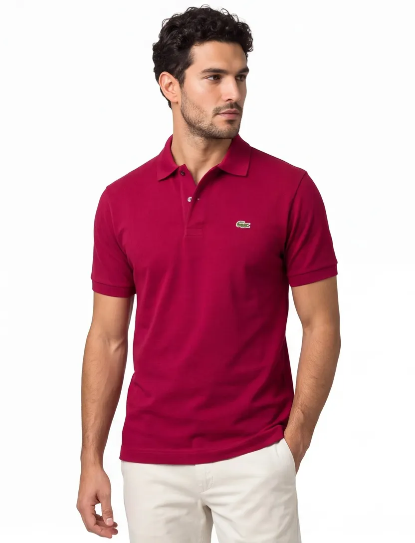 Lacoste polo rood effen katoen wijde fit