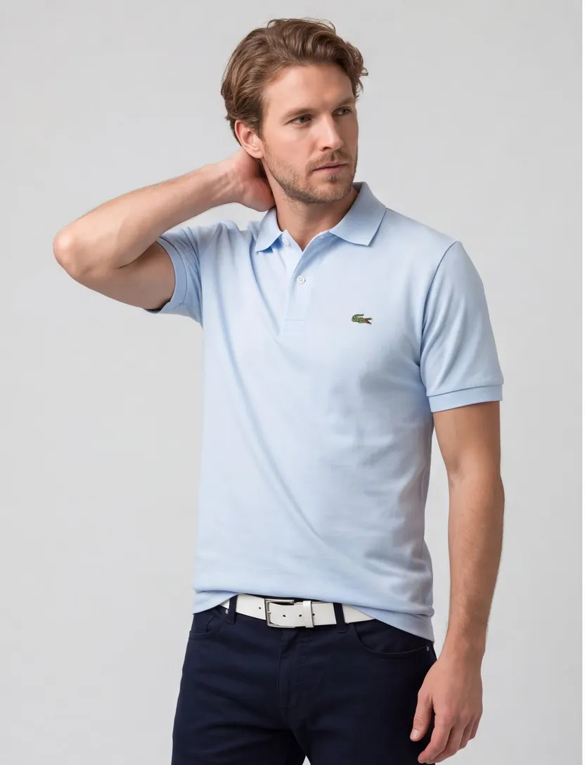 Lacoste polo lichtblauw effen katoen wijde fit