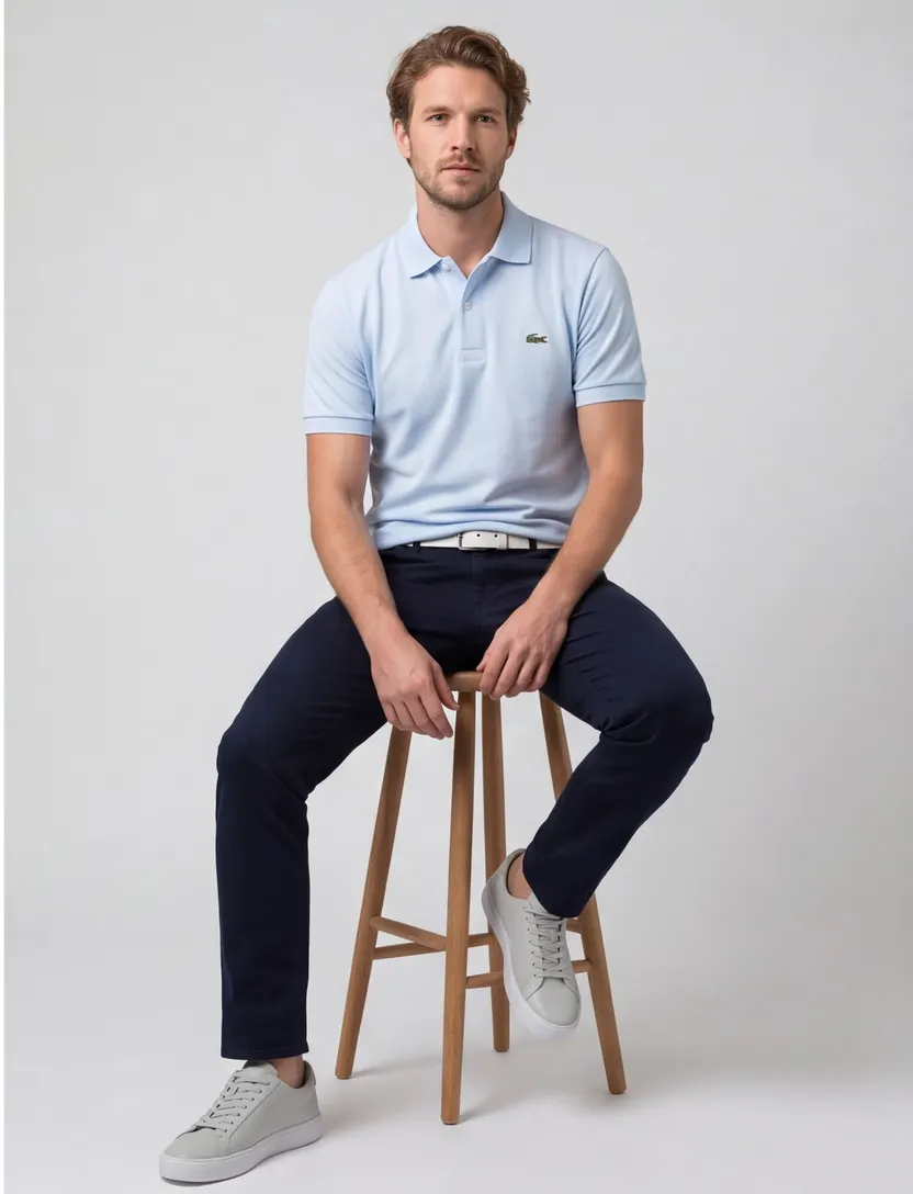 Lacoste polo lichtblauw effen katoen wijde fit