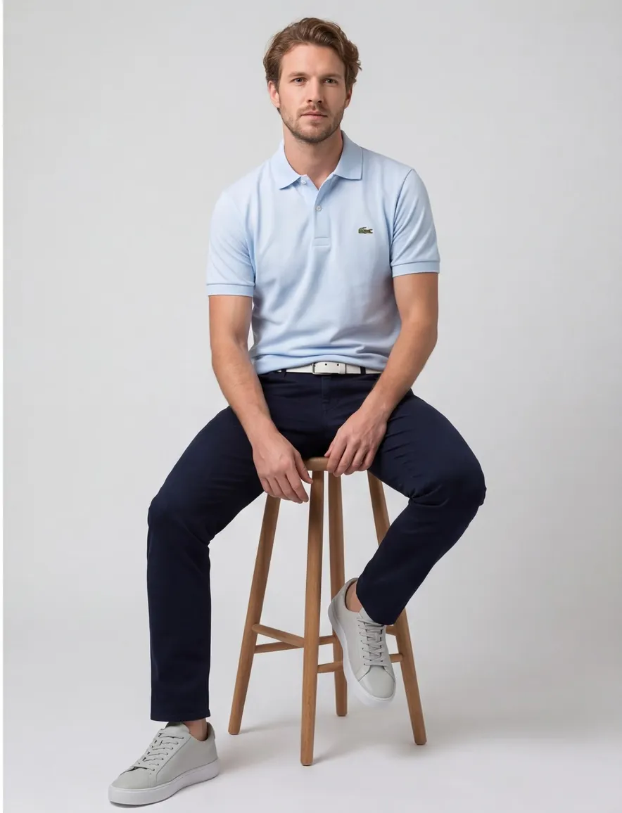 Lacoste polo wijde fit lichtblauw effen katoen