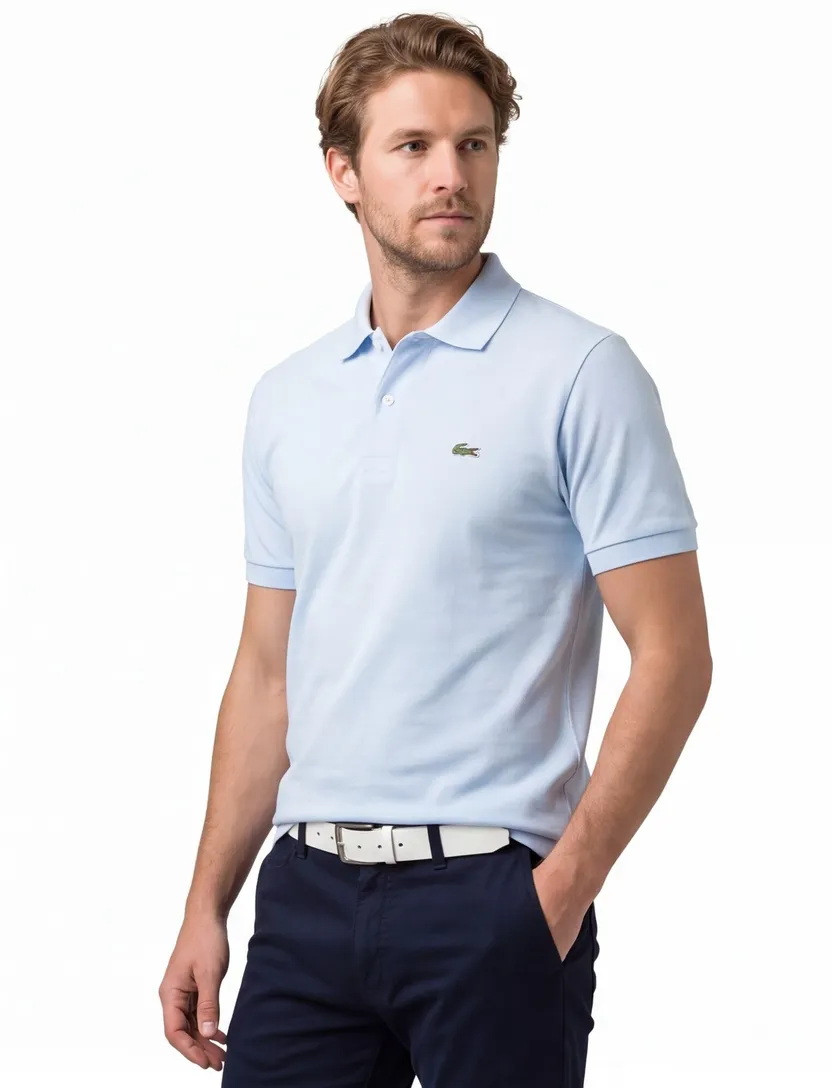 Lacoste polo lichtblauw effen katoen wijde fit