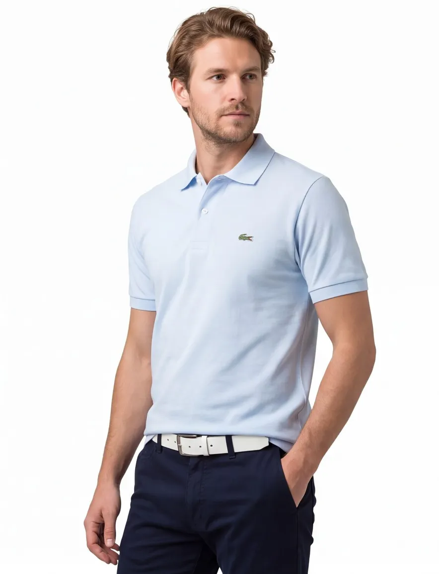 Lacoste polo wijde fit lichtblauw effen katoen
