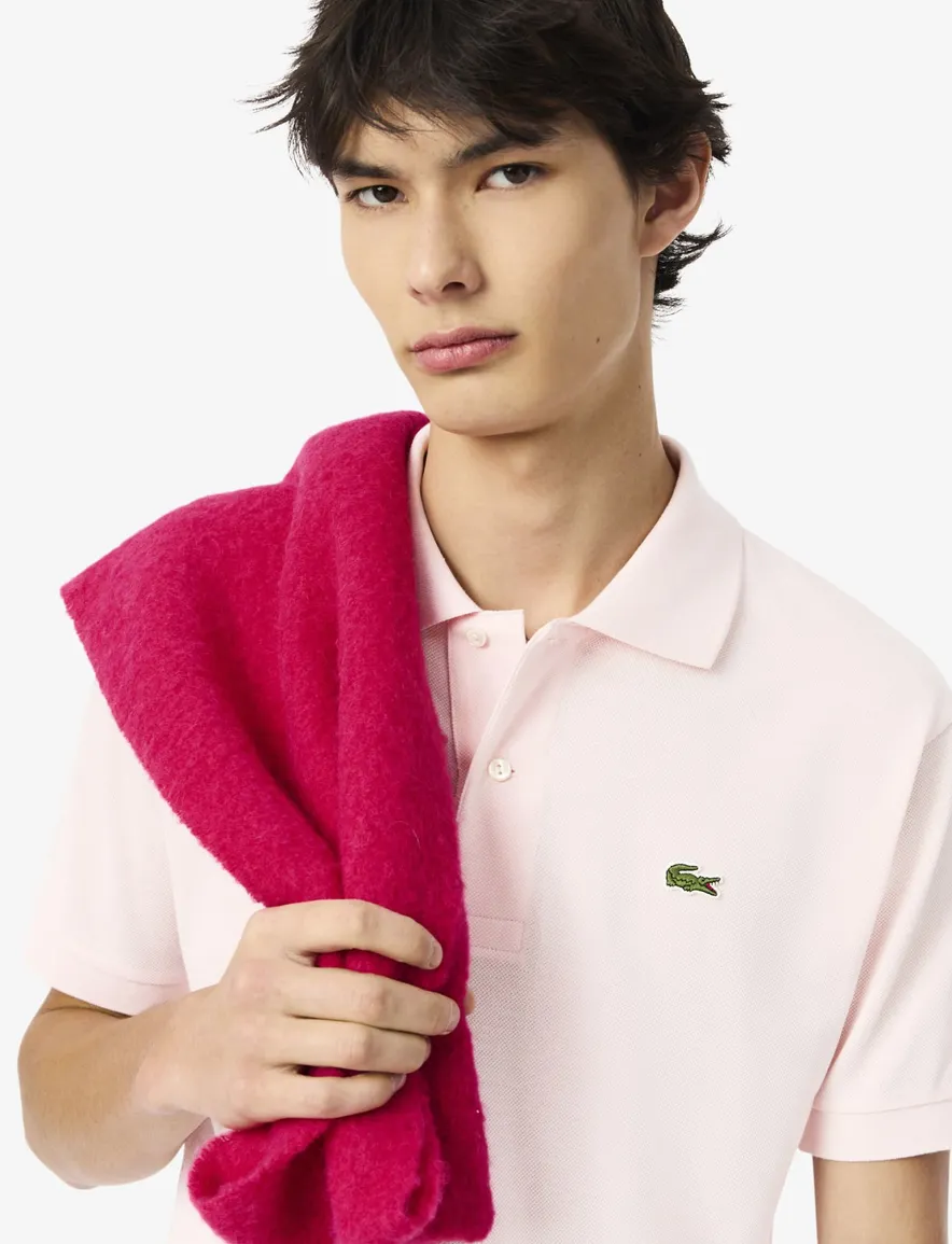polo Lacoste roze effen katoen wijde fit