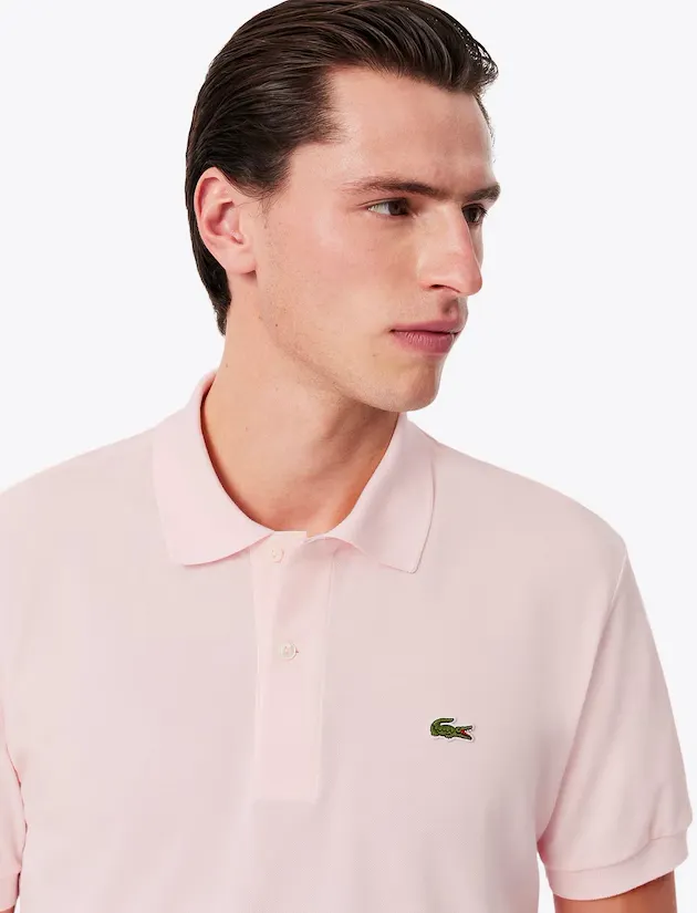 polo Lacoste roze effen katoen wijde fit