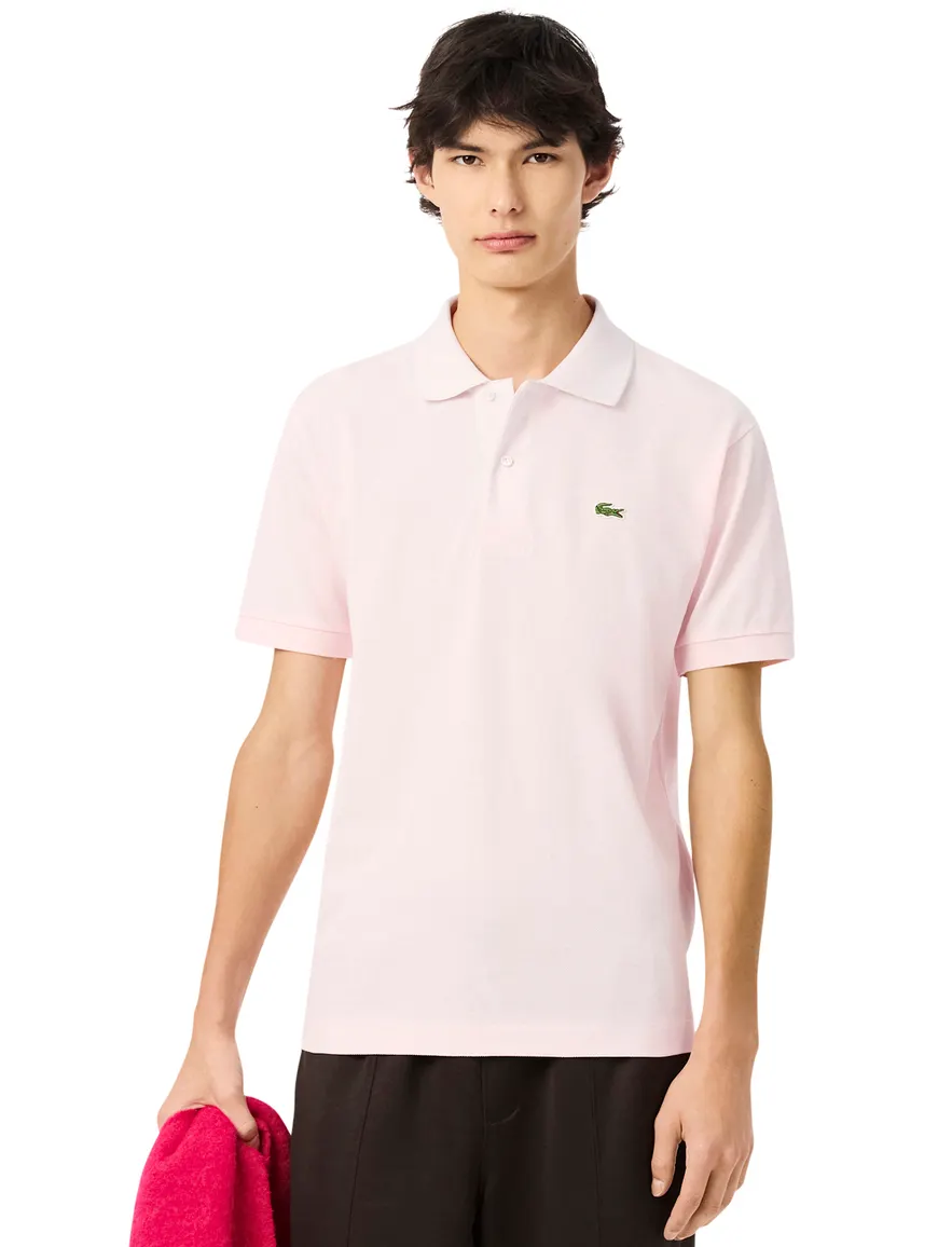 polo Lacoste roze effen katoen wijde fit