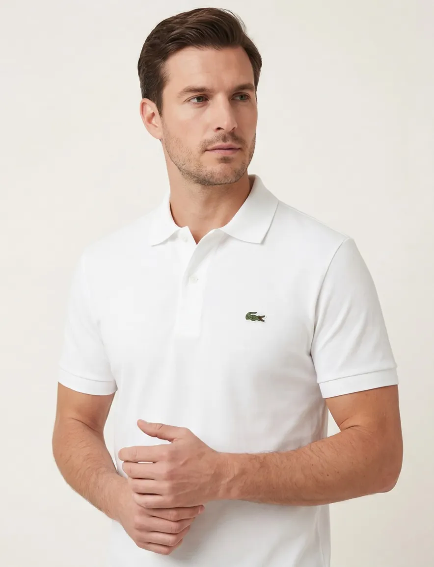 polo Lacoste wit effen katoen slim fit