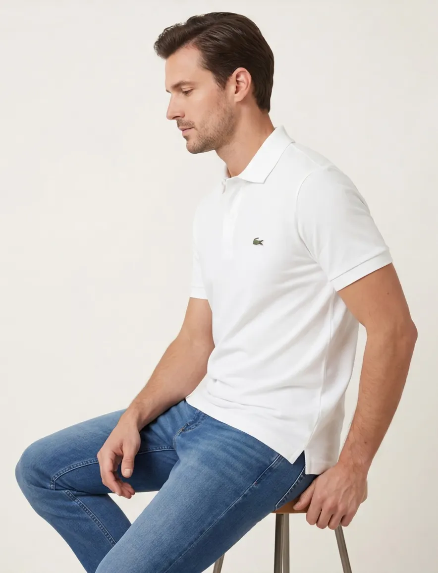 Lacoste polo slim fit wit effen katoen