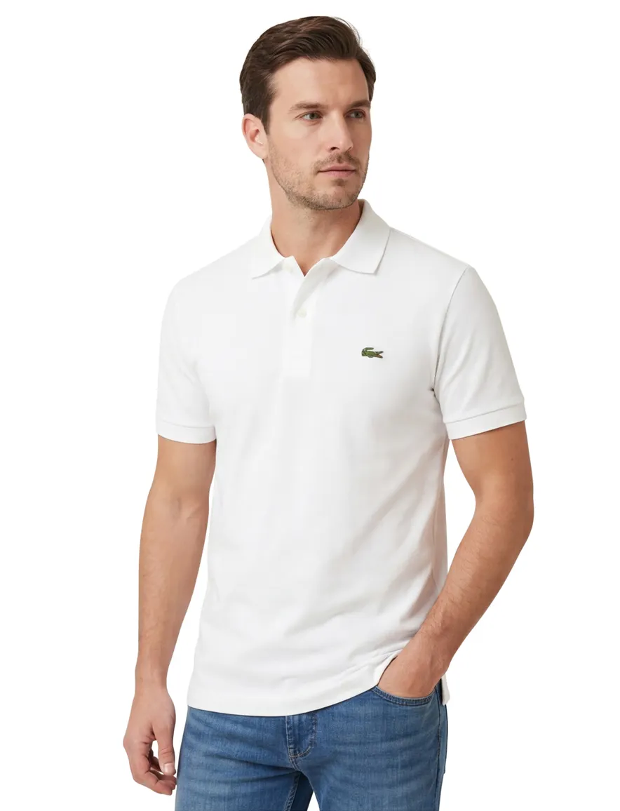 polo Lacoste wit effen katoen slim fit