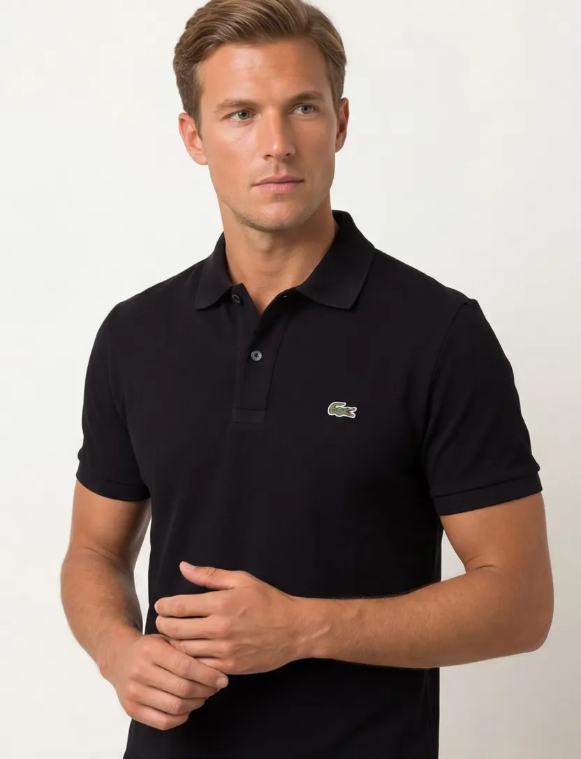 Lacoste polo zwart effen katoen slim fit