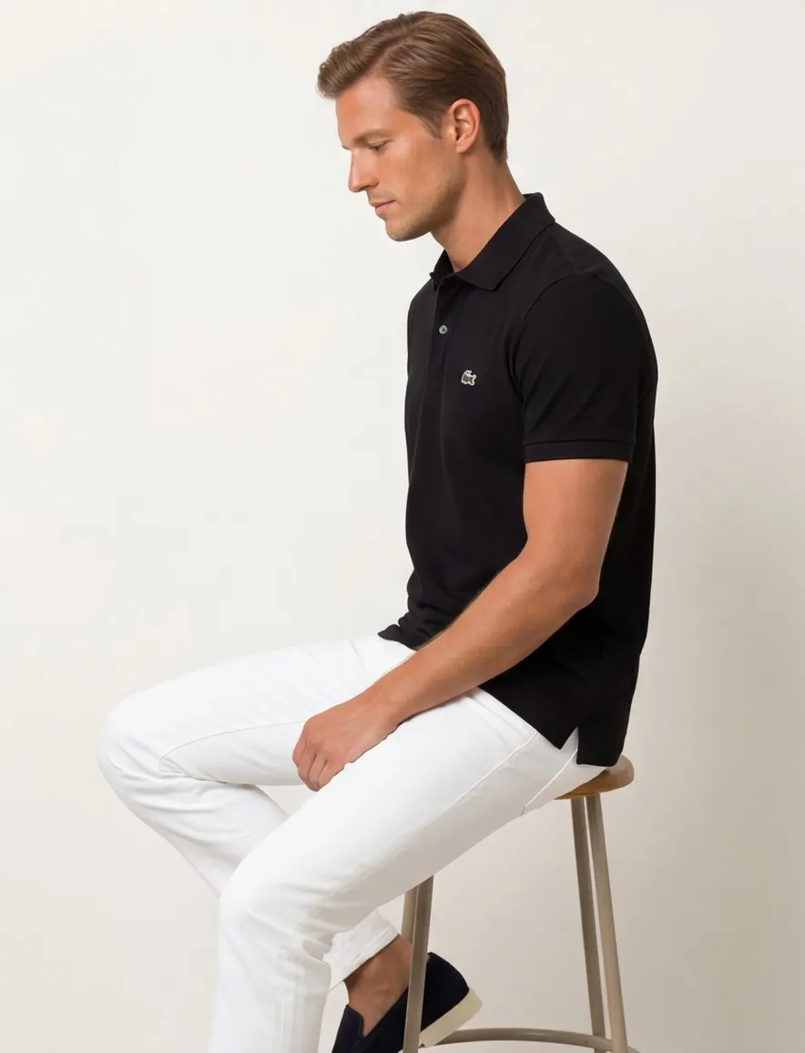 Lacoste polo slim fit zwart effen katoen