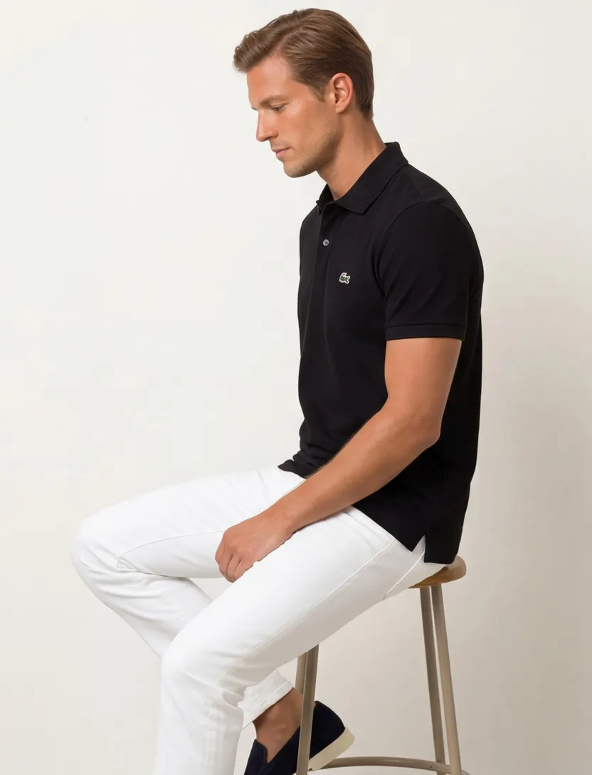 Lacoste polo zwart effen katoen slim fit