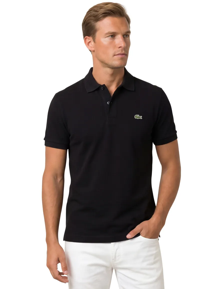 Lacoste polo slim fit zwart effen katoen