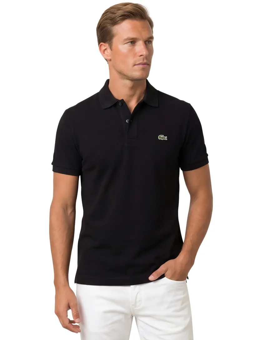Lacoste polo zwart effen katoen slim fit