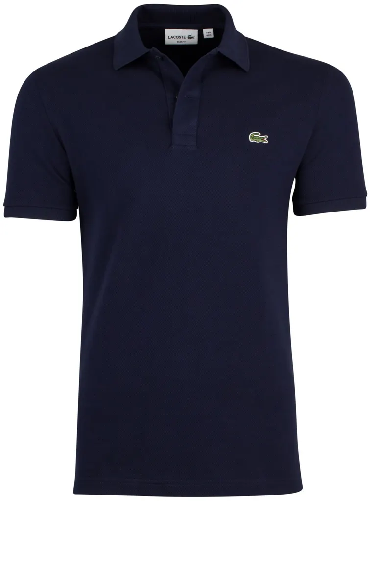polo Lacoste donkerblauw effen katoen slim fit