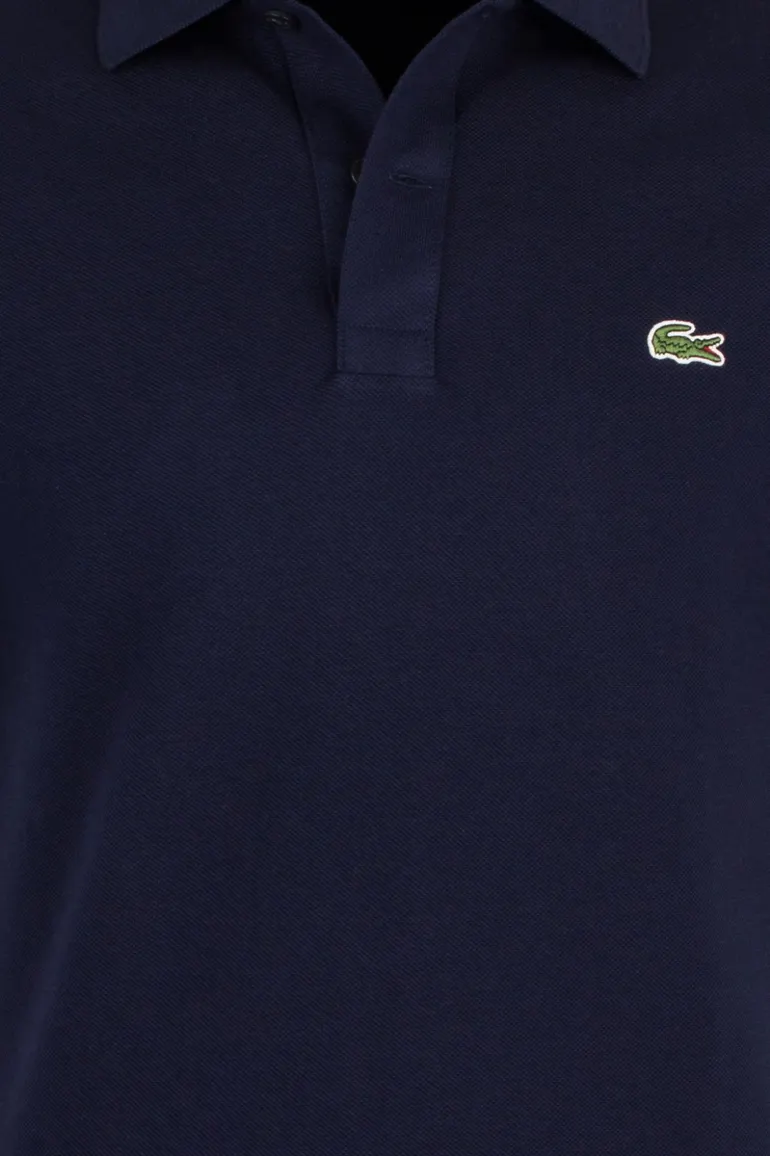polo Lacoste donkerblauw effen katoen slim fit