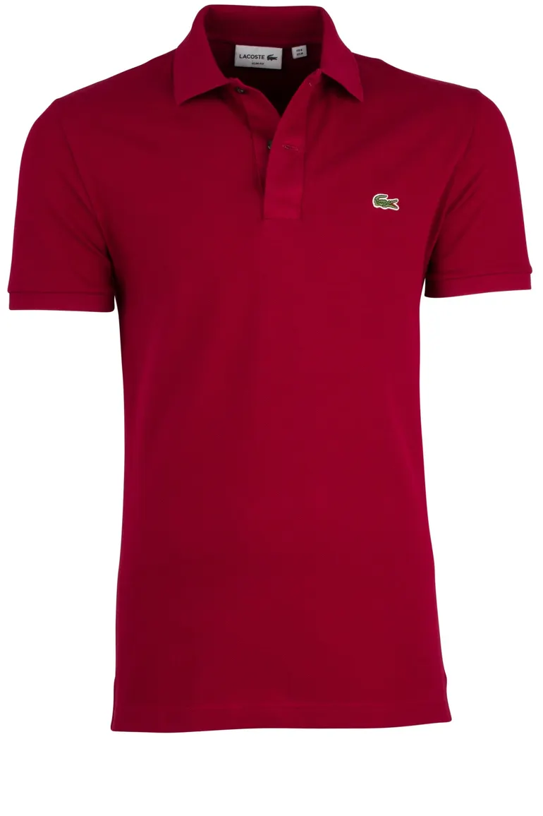 polo Lacoste bordeaux effen katoen slim fit