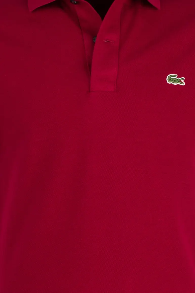 polo Lacoste bordeaux effen katoen slim fit