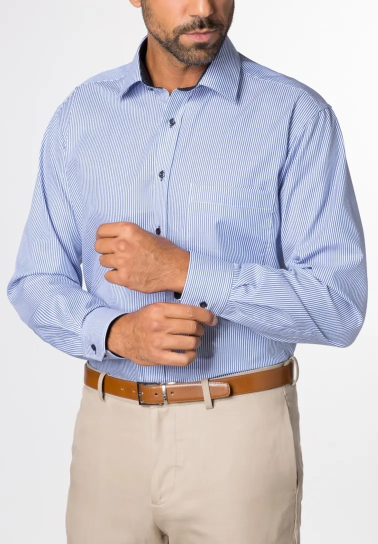 Eterna business overhemd Comfort Fit wijde fit blauw gestreept katoen