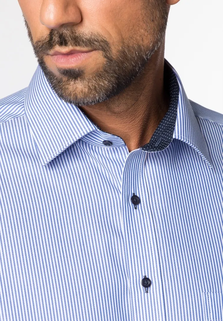 Eterna business overhemd Comfort Fit wijde fit blauw gestreept katoen