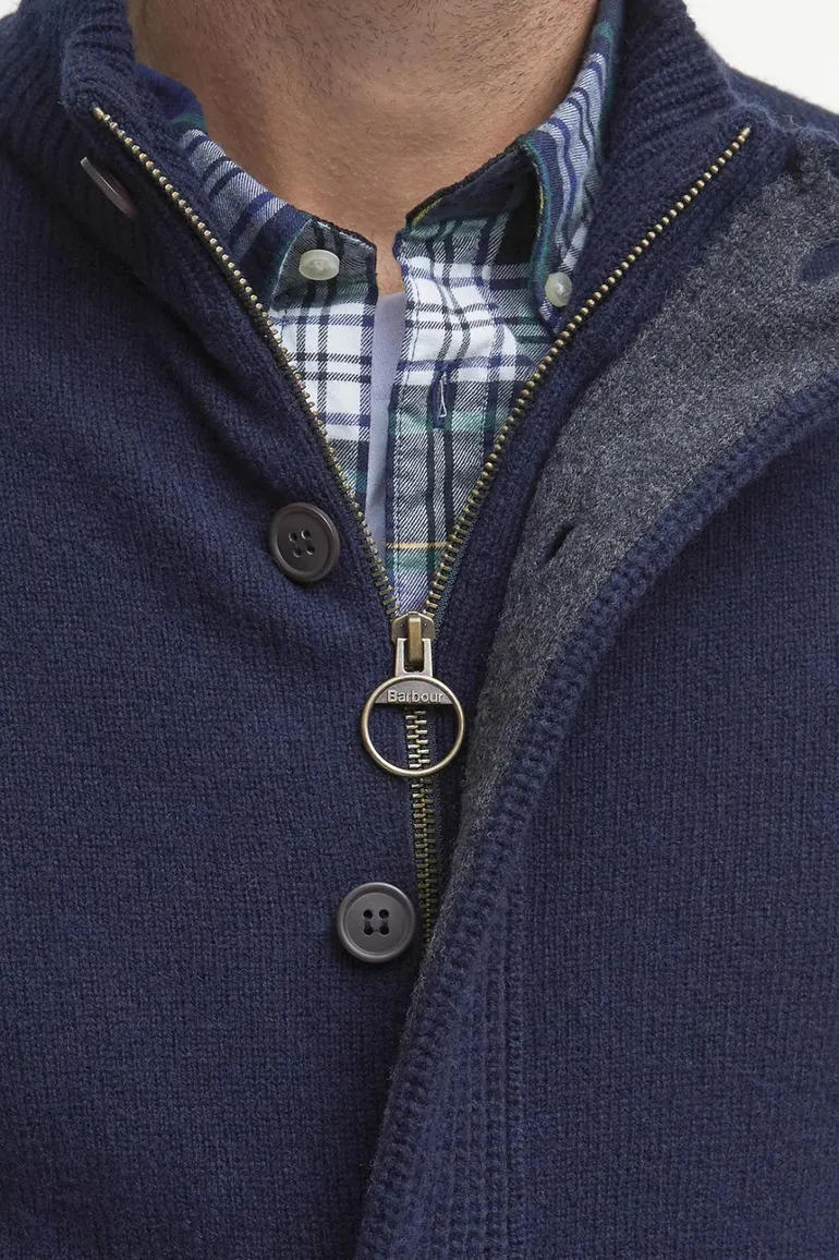 Barbour lamswollen vest opstaande kraag donkerblauw rits + knoop effen