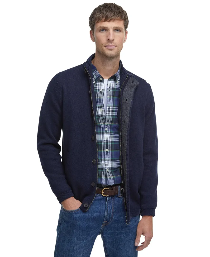 Barbour lamswollen vest opstaande kraag donkerblauw rits + knoop effen