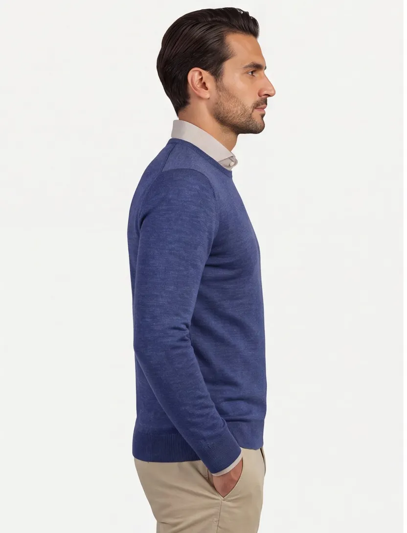 Olymp Level 5 pullover scheerwol navy ronde hals