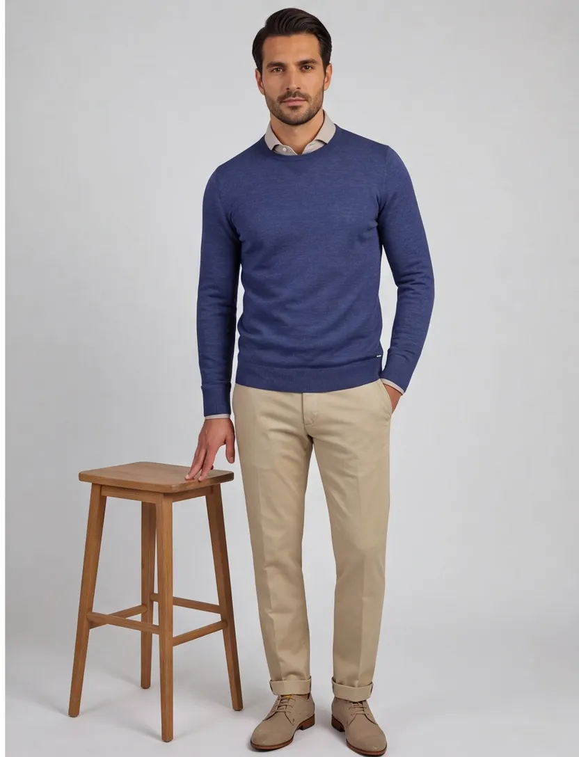 Olymp Level 5 pullover scheerwol navy ronde hals