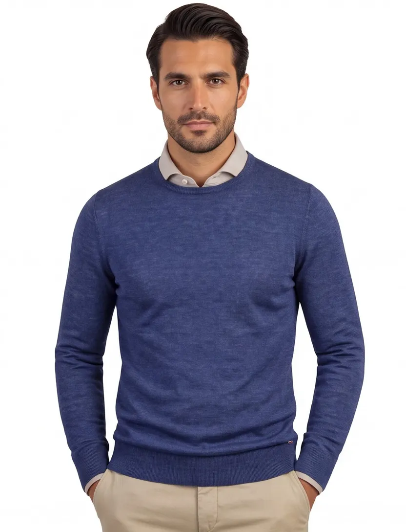 Olymp Level 5 pullover scheerwol navy ronde hals