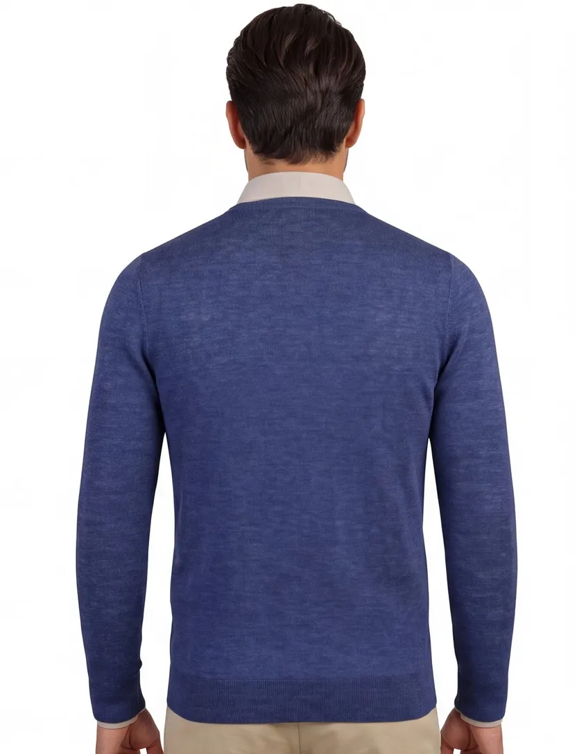 Olymp Level 5 pullover scheerwol navy ronde hals