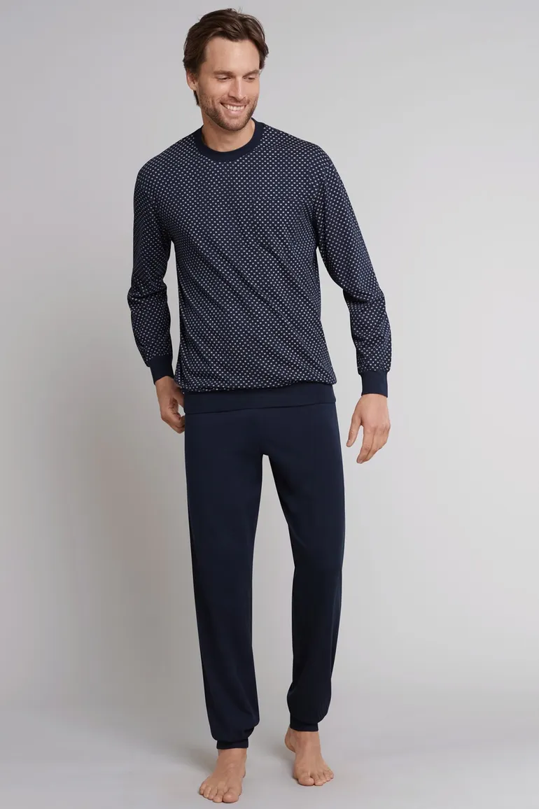 Schiesser herenpyjama donkerblauw motief