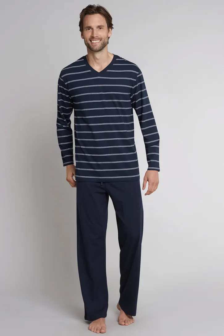 Schiesser pyjama donkerblauw streepmotief
