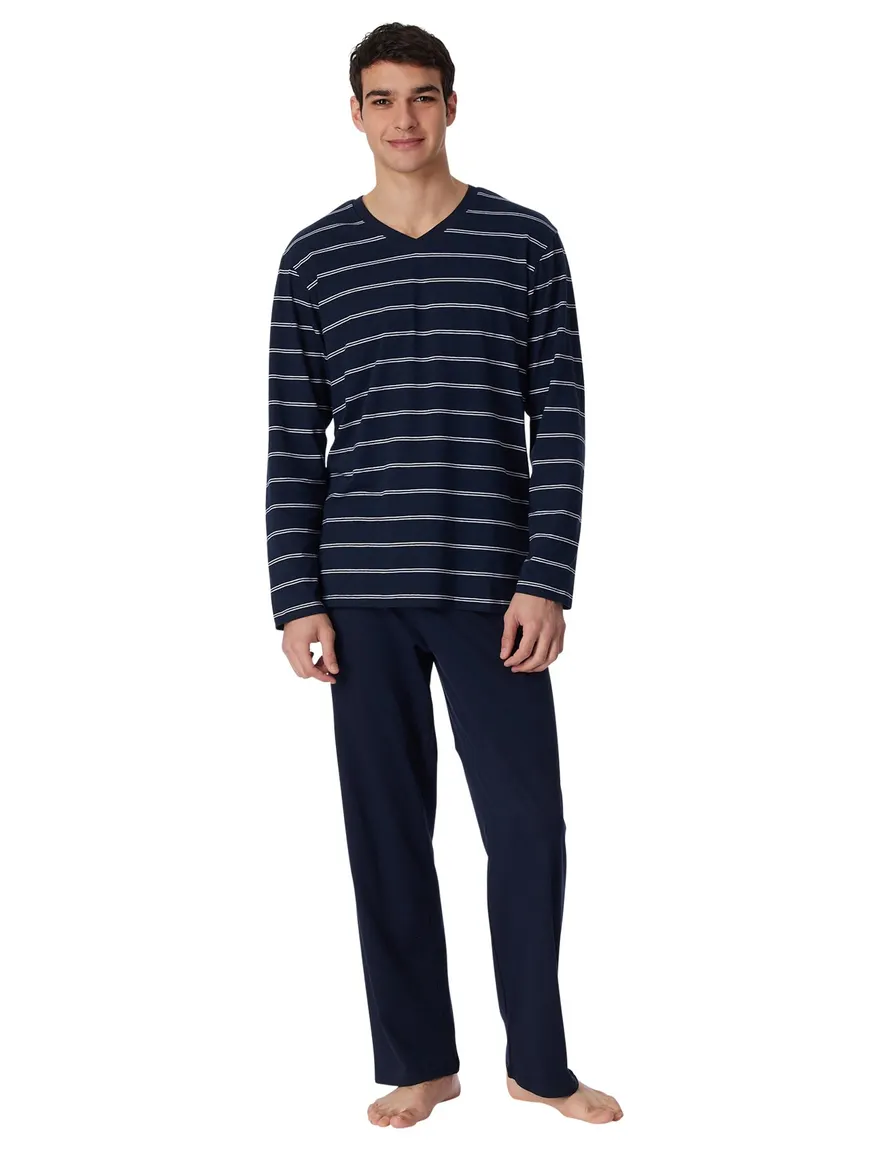 Schiesser pyjama donkerblauw streepmotief