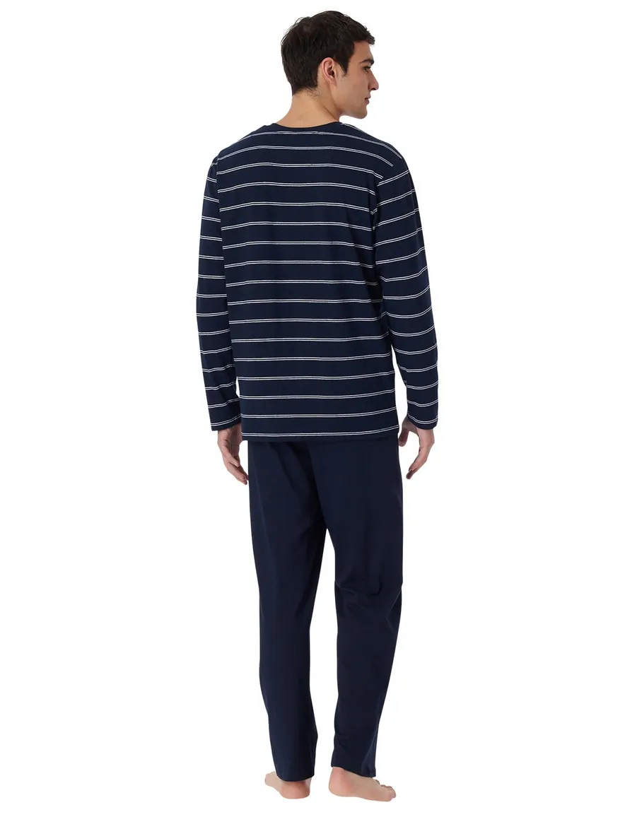 Schiesser pyjama donkerblauw streepmotief