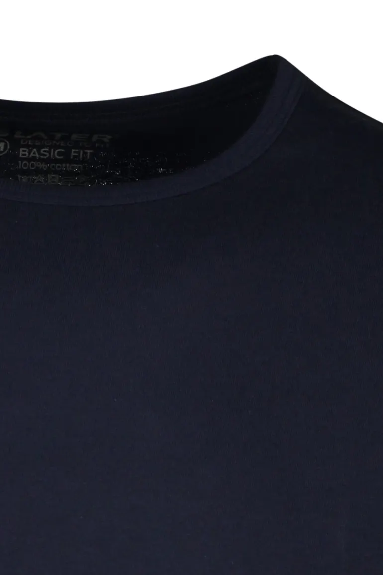 Slater t-shirt donkerblauw effen katoen 2-pack