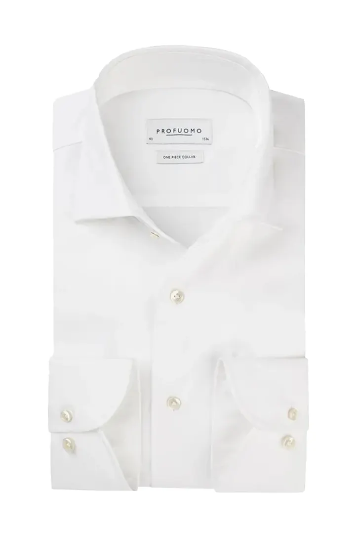 Profuomo wit overhemd one piece collar slim fit