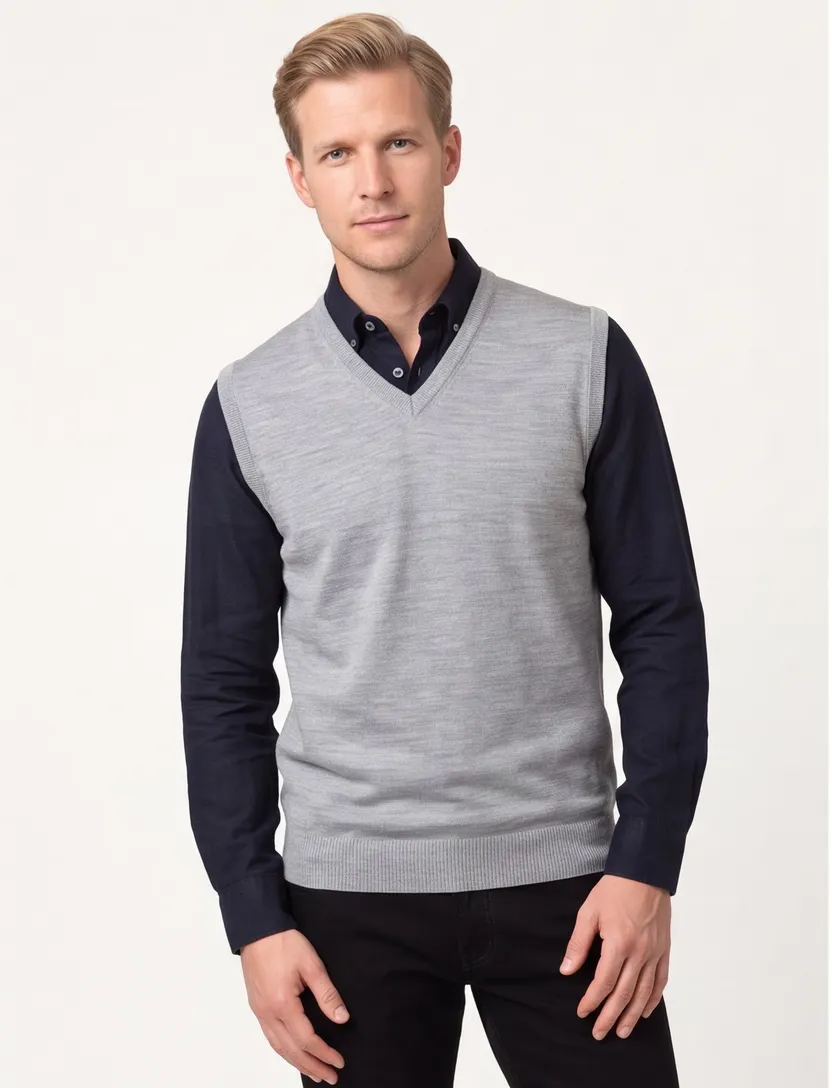 Maerz slipover grijs melange classic fit merinowol