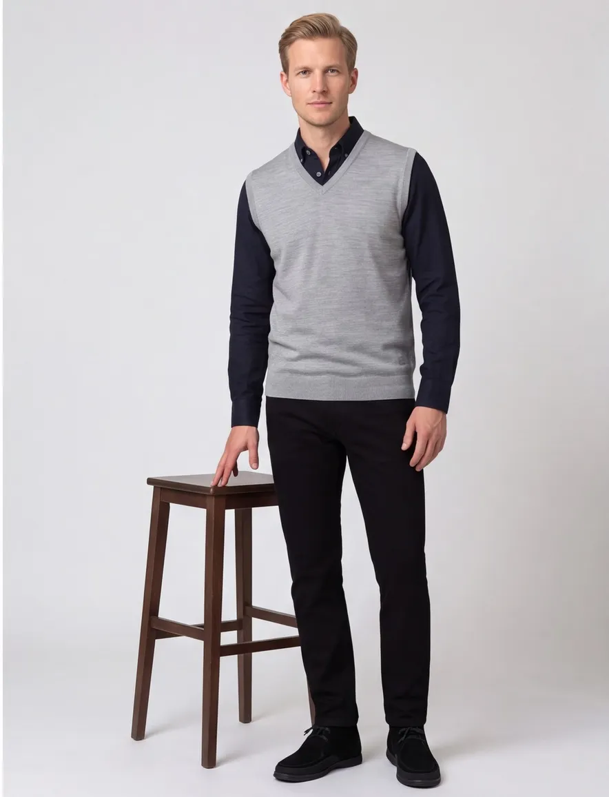 Maerz slipover grijs melange classic fit merinowol